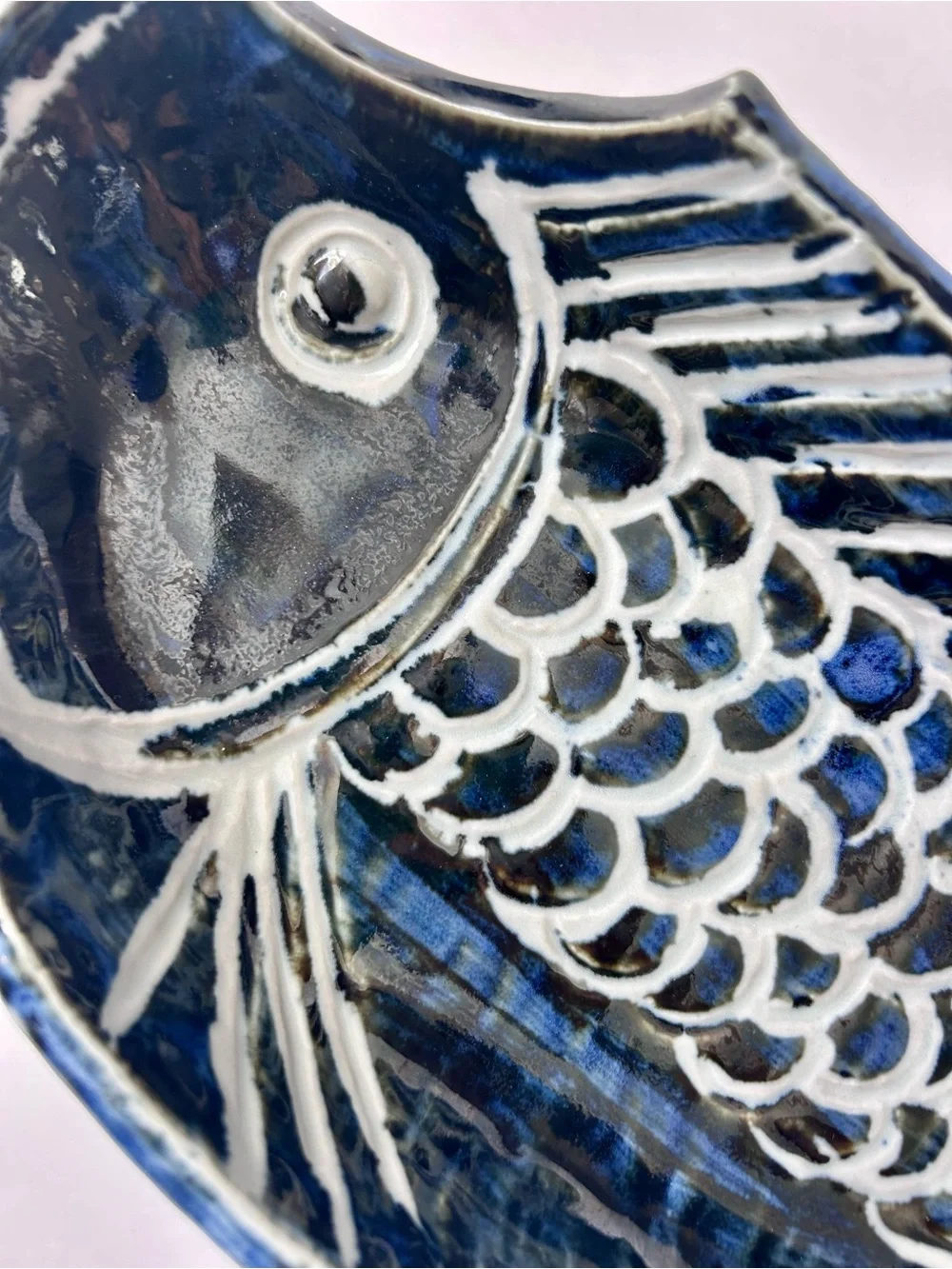 Hand Made Japanese Pottery Koi Fish Platter Dish Bowl Plate Artist Signed